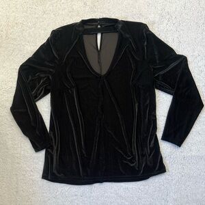 Lane Bryant Black Velvet V Neck Long Sleeve Ribbed Blouse Size 18/20